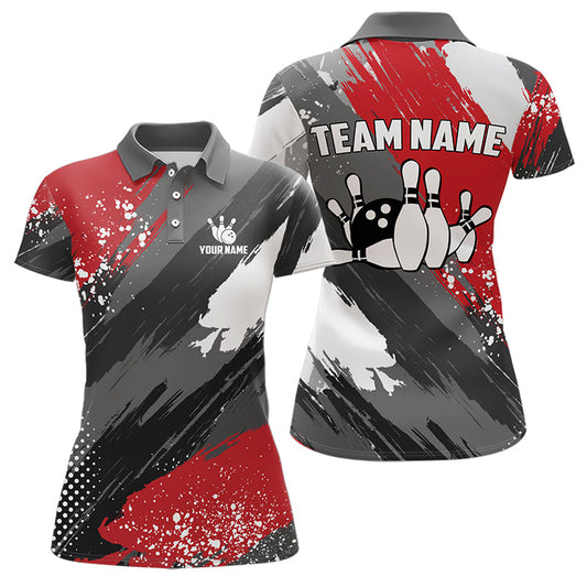 Grunge pattern Bowling Team Polo, 1/4 Zip Shirt For Women Custom Bowling jersey Uniform Bowler Outfits NQS9370