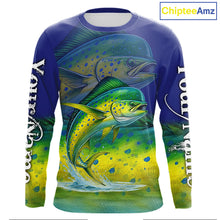 Load image into Gallery viewer, Personalized Mahi Mahi fishing scales blue sun protection fishing shirts, Dorado fishing jerseys NQS11435