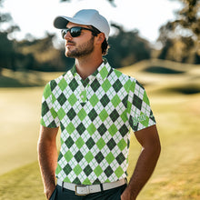 Load image into Gallery viewer, Mens golf polo shirts green argyle St Patrick&#39;s Day pattern golf shirts custom team golf polo for men NQS4726