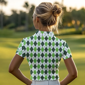 Womens golf polos shirts green argyle St Patrick's Day pattern golf shirts custom team golf polo NQS4726