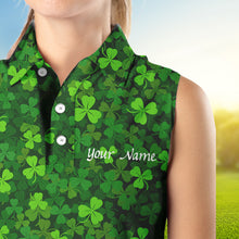 Load image into Gallery viewer, Women sleeveless polo shirt Green clover St Patrick pattern golf shirts custom team golf polo NQS4727