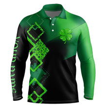 Load image into Gallery viewer, Mens golf polo shirt custom name green clover St Patrick day golf shirts, golfing gifts | Black NQS9514