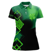 Load image into Gallery viewer, Womens golf polo shirts custom name green clover St Patrick day golf shirts, golfing gifts | Black NQS9514