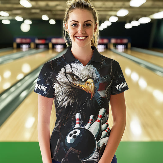 Personalized Eagle American flag Bowling Team Shirts For Women Custom Patriotic Bowling League Jersey NQS9520