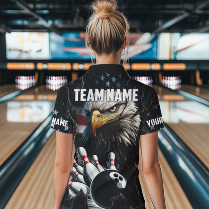 Personalized Eagle American flag Bowling Team Shirts For Women Custom Patriotic Bowling League Jersey NQS9520
