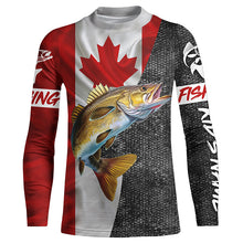 Load image into Gallery viewer, Canadian Flag Walleye Fishing Custom long sleeve performance Fishing Shirts, Walleye Fishing jerseys NQS4897