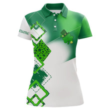Load image into Gallery viewer, Women golf polo shirt custom name white and green shamrock St Patrick day golf shirts, golfing gifts NQS9676