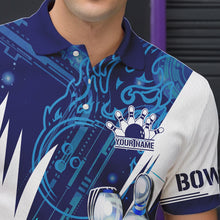 Load image into Gallery viewer, Blue and White Custom Flame Bowling Polo, Quarter-Zip Shirts For Men, Team Bowling League Jersey NQS9679