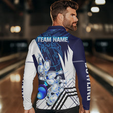 Load image into Gallery viewer, Blue and White Custom Flame Bowling Polo, Quarter-Zip Shirts For Men, Team Bowling League Jersey NQS9679