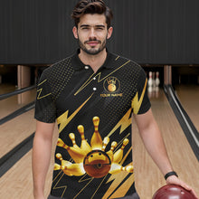 Load image into Gallery viewer, Custom Black and Gold Bowling Polo, Quarter Zip Shirts for Men, Team Bowling League Jersey NQS9682
