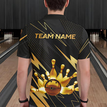 Load image into Gallery viewer, Custom Black and Gold Bowling Polo, Quarter Zip Shirts for Men, Team Bowling League Jersey NQS9682