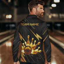 Load image into Gallery viewer, Custom Black and Gold Bowling Polo, Quarter Zip Shirts for Men, Team Bowling League Jersey NQS9682
