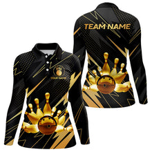 Load image into Gallery viewer, Custom Black and Gold Bowling Polo, Quarter Zip Shirts for Women, Team Bowling League Jersey NQS9682