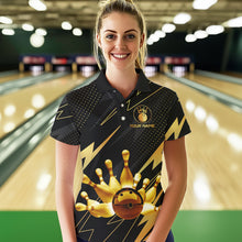 Load image into Gallery viewer, Custom Black and Gold Bowling Polo, Quarter Zip Shirts for Women, Team Bowling League Jersey NQS9682