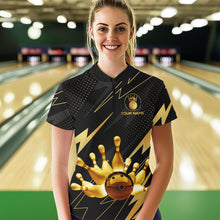 Load image into Gallery viewer, Custom Black and Gold Bowling Polo, Quarter Zip Shirts for Women, Team Bowling League Jersey NQS9682