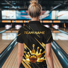 Load image into Gallery viewer, Custom Black and Gold Bowling Polo, Quarter Zip Shirts for Women, Team Bowling League Jersey NQS9682