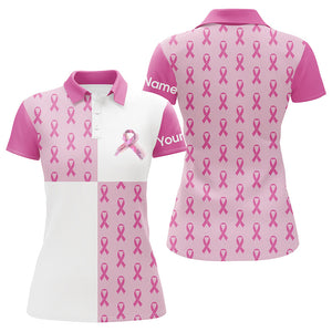 Womens golf polo shirts custom pink Breast Cancer Pink Ribbon pattern golf shirts for ladies NQS7454