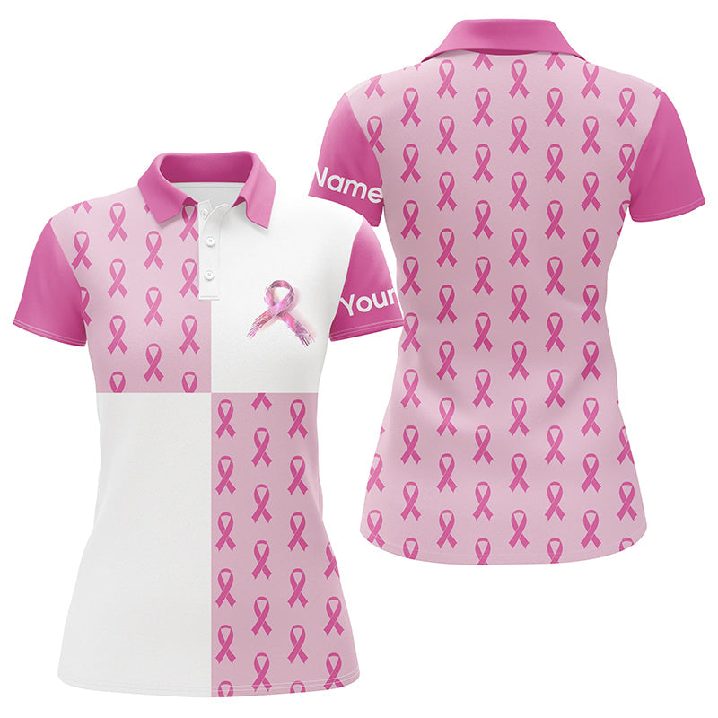 Womens golf polo shirts custom pink Breast Cancer Pink Ribbon pattern golf shirts for ladies NQS7454