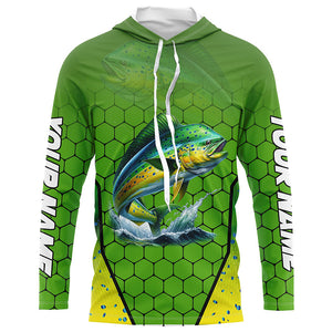 Personalized Mahi mahi green scales Performance Long Sleeve Fishing Shirts, Tournament Fishing Jerseys NQS7457