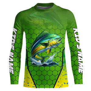 Personalized Mahi mahi green scales Performance Long Sleeve Fishing Shirts, Tournament Fishing Jerseys NQS7457