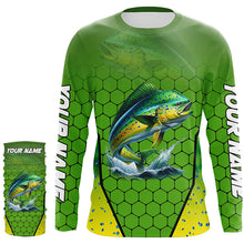 Load image into Gallery viewer, Personalized Mahi mahi green scales Performance Long Sleeve Fishing Shirts, Tournament Fishing Jerseys NQS7457