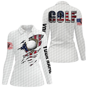 Womens golf polo shirts vintage American flag custom team golf shirts, patriot white golf tops NQS7613
