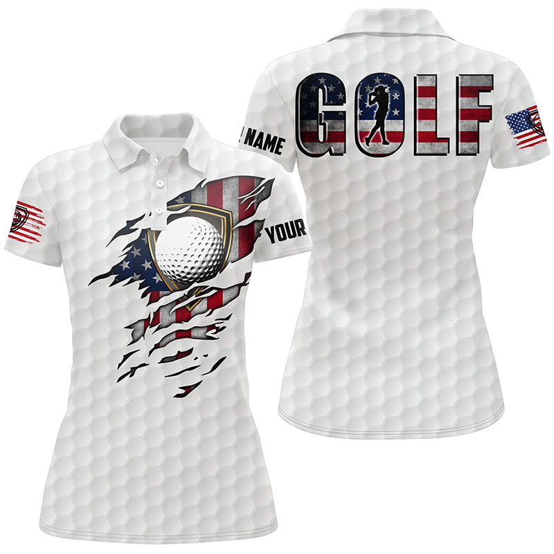 Womens golf polo shirts vintage American flag custom team golf shirts, patriot white golf tops NQS7613