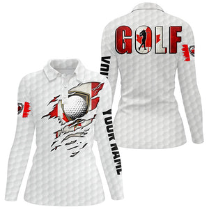 Womens golf polo shirts vintage Canada flag custom team golf shirts, Canadian patriot white golf tops NQS7612