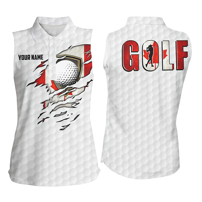 Womens sleeveless golf polo shirts vintage Canada flag custom team golf shirts, patriot golf tops NQS7612
