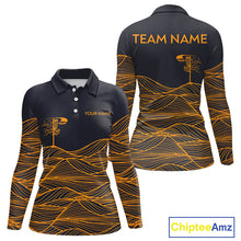 Load image into Gallery viewer, Black and Orange Disc Golf basket Disc golf polo shirts for women Custom team disc golf outfit NQS9959