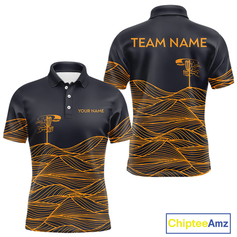 Black and Orange Disc Golf basket Disc golf polo shirts For men Custom team disc golf outfit NQS9959
