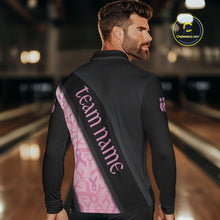 Load image into Gallery viewer, Black and Pink Ribbon Breast cancer Bowling Polo, 1/4 Zip Shirt for Men Custom Bowling Team Jersey NQS9961