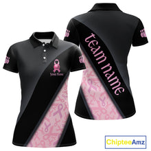 Load image into Gallery viewer, Black and Pink Ribbon Breast cancer Bowling Polo, 1/4 Zip Shirt for Women Custom Bowling Team Jersey NQS9961