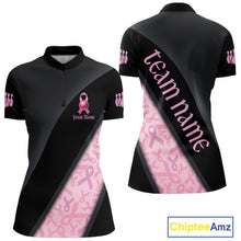 Load image into Gallery viewer, Black and Pink Ribbon Breast cancer Bowling Polo, 1/4 Zip Shirt for Women Custom Bowling Team Jersey NQS9961