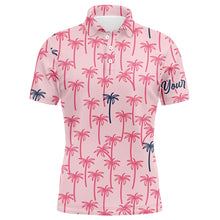 Load image into Gallery viewer, Pink Palm tree pattern Mens golf polo shirts custom name tropical team golf shirt mens NQS5722