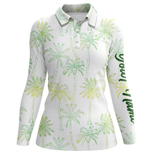 Load image into Gallery viewer, Green Tropical palm trees pattern Womens golf polo shirts custom team white golf shirt womens NQS5725