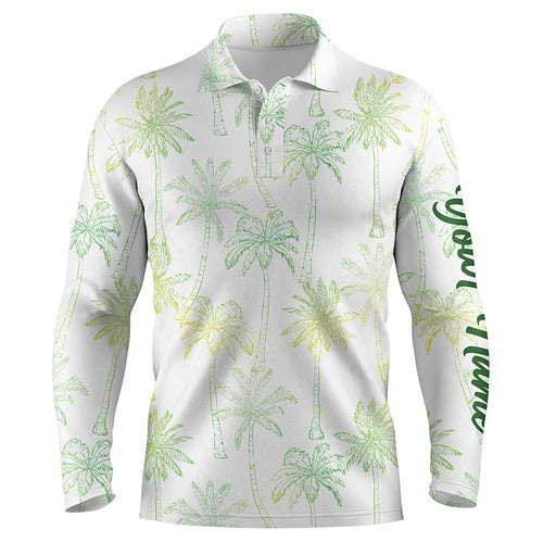 Green Tropical palm trees pattern Mens golf polo shirts custom team white golf shirt mens NQS5725