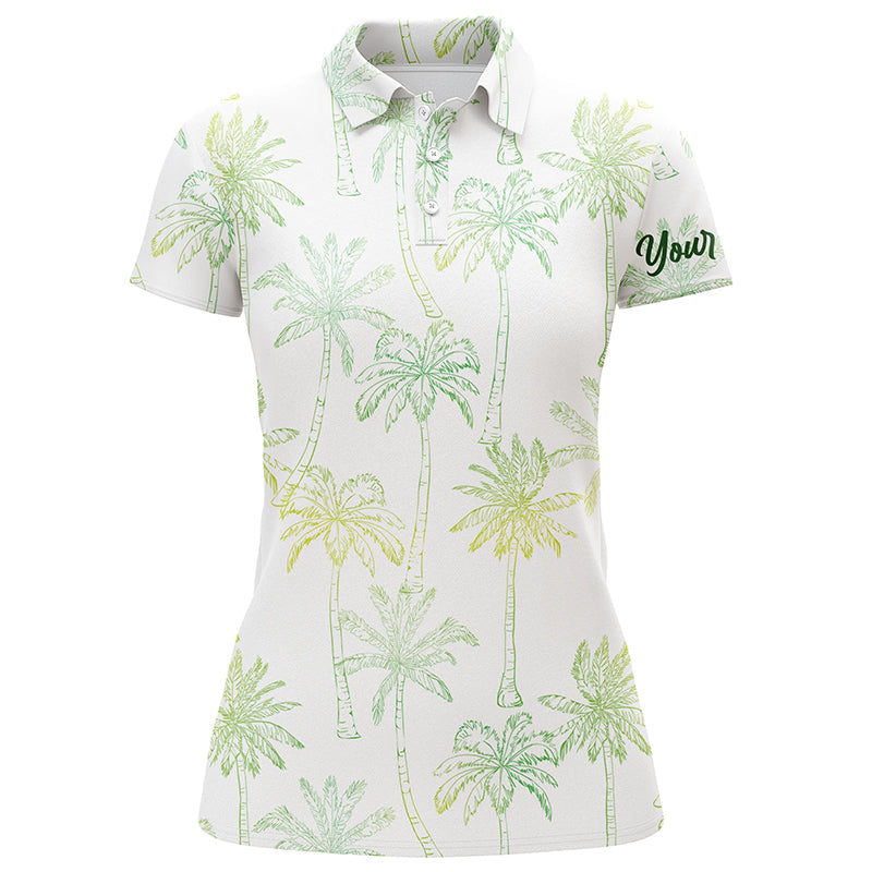 Green Tropical palm trees pattern Womens golf polo shirts custom team white golf shirt womens NQS5725