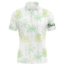 Load image into Gallery viewer, Green Tropical palm trees pattern Mens golf polo shirts custom team white golf shirt mens NQS5725