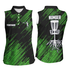 Green camo Black Womens disc golf sleeveless polo shirt custom disc golf team frisbee golf jerseys NQS7816