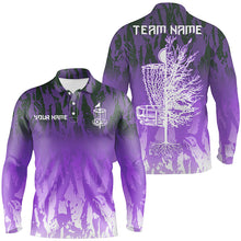 Load image into Gallery viewer, Disc golf basket purple camo Men disc golf polo shirts custom disc golf jerseys team shirts for men NQS8036