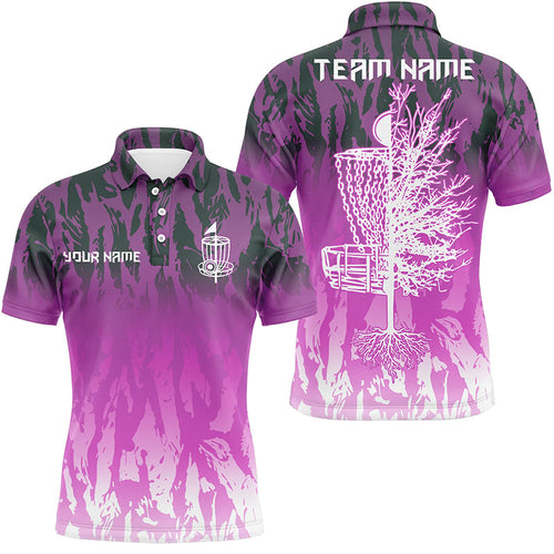 Disc golf basket pink camo Men disc golf polo shirts custom disc golf jerseys team shirts for men NQS8037