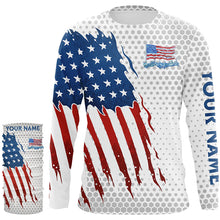 Load image into Gallery viewer, American Flag Fishing patriotic Custom name UV protection long sleeve fishing Shirts for men, women NQS8038