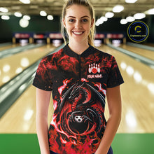 Load image into Gallery viewer, Black and Red Flame Dragon bowling shirts for Women Custom Bowling Team Jersey, gift for Bowler NQS10245