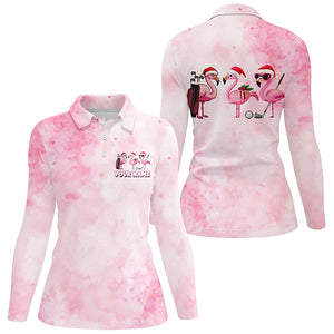 Pink Flamingo Christmas Women golf polo shirts custom Christmas golf shirts for women, golf gifts NQS8243