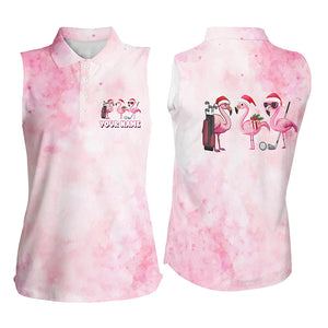 Pink Flamingo Christmas Women sleeveless polo shirt custom Christmas golf shirts for women, golf gifts NQS8243