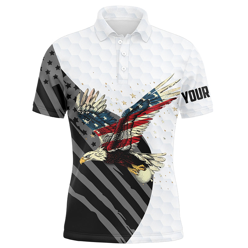 Black and White American Flag Eagle Men golf polo shirts custom Patriotic golf shirts for men NQS8244