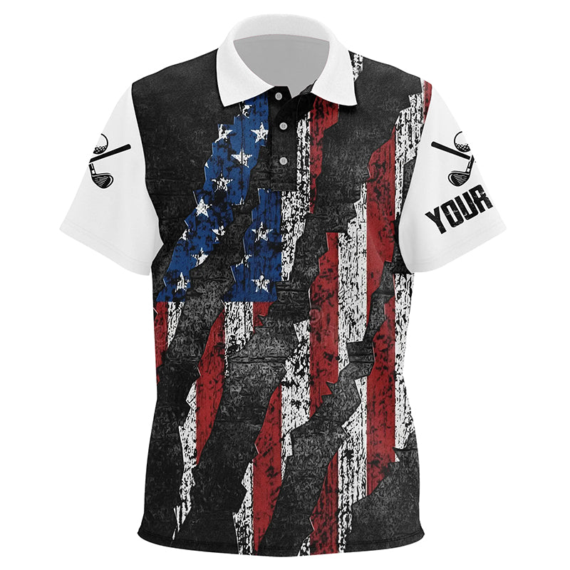 Black and White Grunge American Flag Kid golf polo shirts custom Patriotic golf apparel for kid NQS8245
