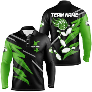 Black and Green Bowling Polo, Quarter Zip Shirts For Men Custom Bowling Team Jerseys, gift for bowlers NQS8247