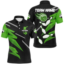 Load image into Gallery viewer, Black and Green Bowling Polo, Quarter Zip Shirts For Men Custom Bowling Team Jerseys, gift for bowlers NQS8247